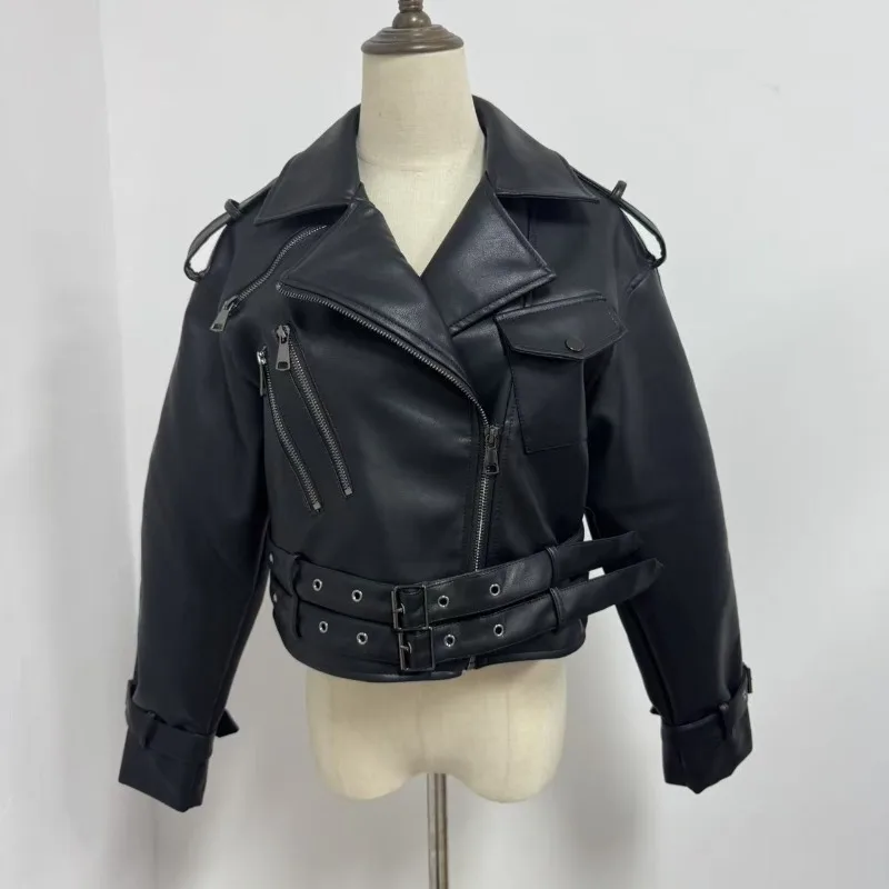 Chaqueta de cuero PU suave para mujer, chaqueta Bomber de cuero PU de ajuste Regular, abrigos cortos de motociclista para motocicleta, prendas de vestir exteriores para mujer de carreras para primavera y otoño