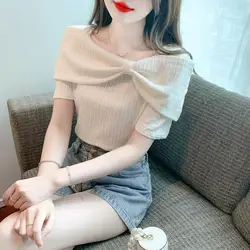 Summer 2025 New Slim and Slim One-shoulder Off-shoulder Top for Summer Hyuna Style Short-sleeved T-shirt for Women