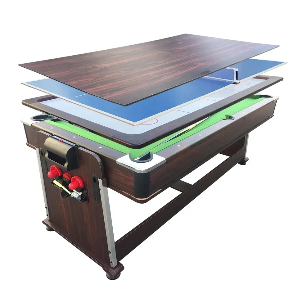2025 mesa de billar multijuego popular 4 en 1 mesa de ping pong de hockey aéreo y restaurante