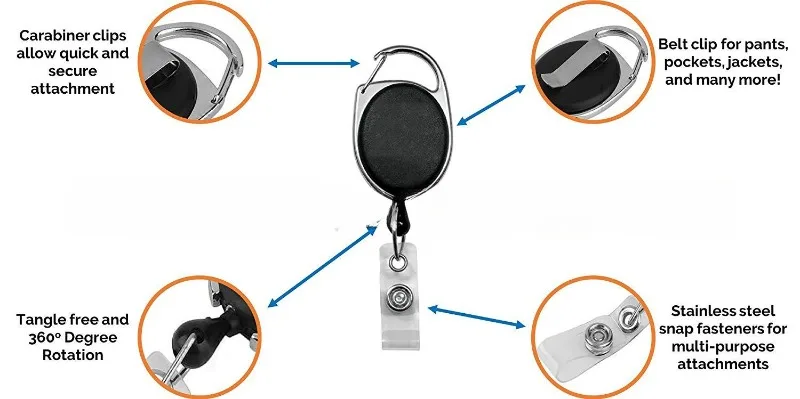 1pc Oval Retractable Badge Reel with Matel Belt Clip Easy Pull Badge Holder Reels for Work Pass Permit Card Holder Clips