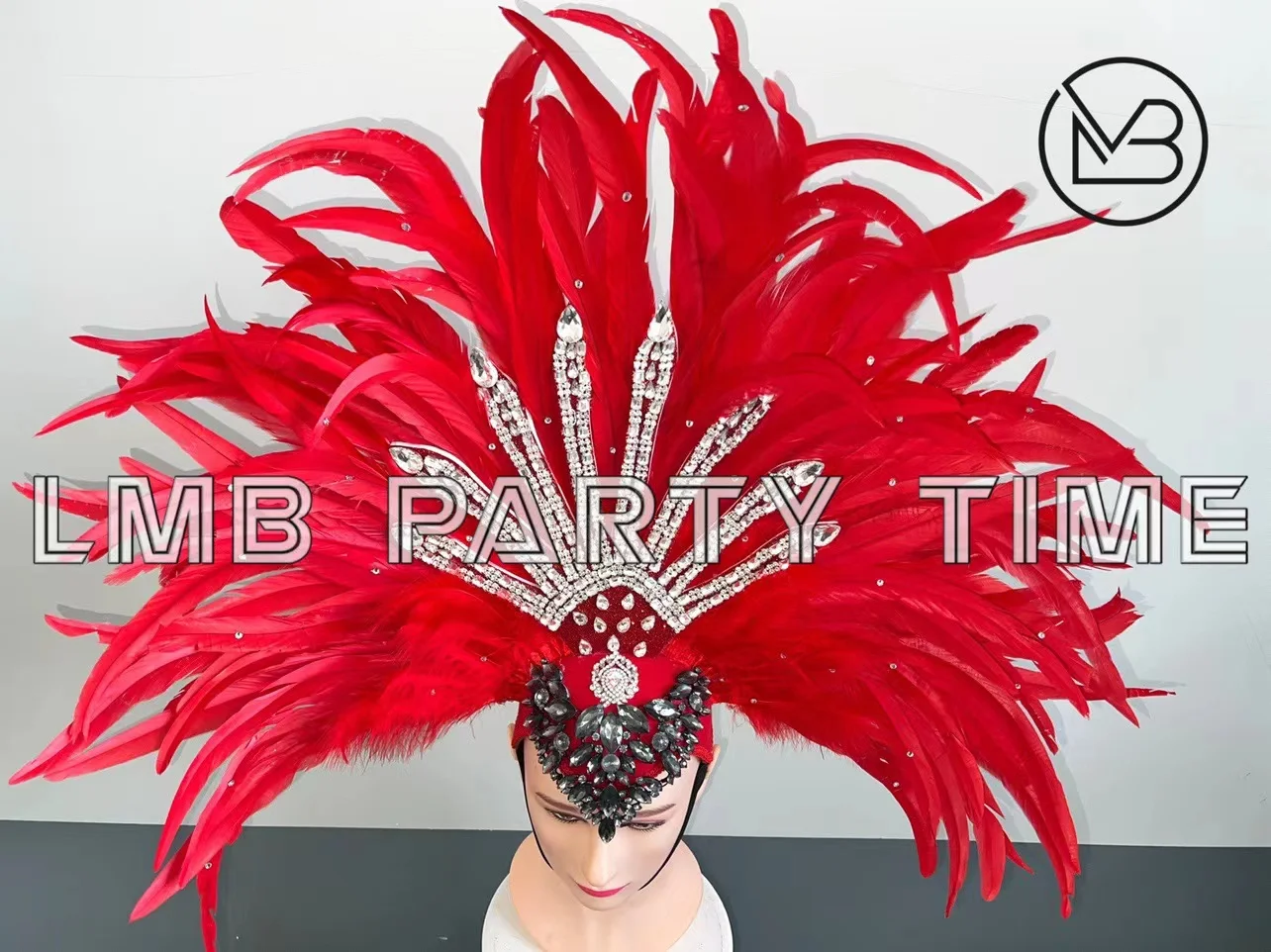 

Red Cosplay Shiny Feather Headwear Bar DJ Dance Costume Celebrate Party Wear Festival Stage Performance Prop New Accessories