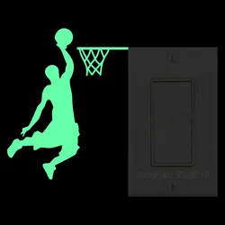 Luminous Cartoon Basketball Player Dunk Wall Sticker for Home Decorative Vinyl Living Room Wall Decor Decal Glow Switch Stickers