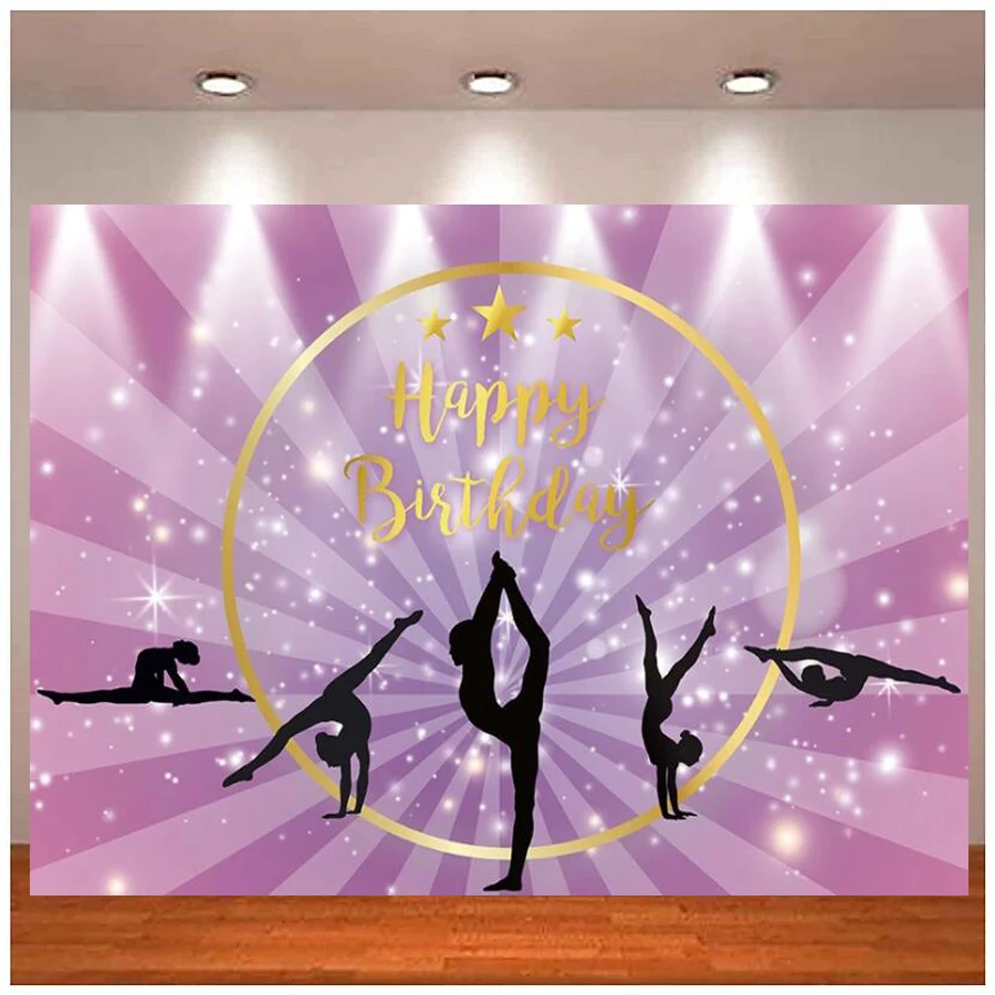 

Photography Backdrop Girl Gymnastics Party Birthday Tumbling Flip Jump And Play Decor Photo Studio Background Banner Poster