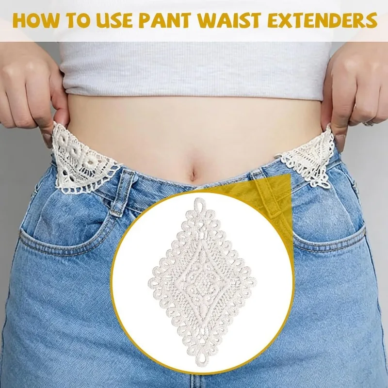 Extenseur de ceinture à fleurs brodées en 5 pièces - Réduit ou agrandit la taille, adapté aux jeans/robes, kit d'extension de couture latérale