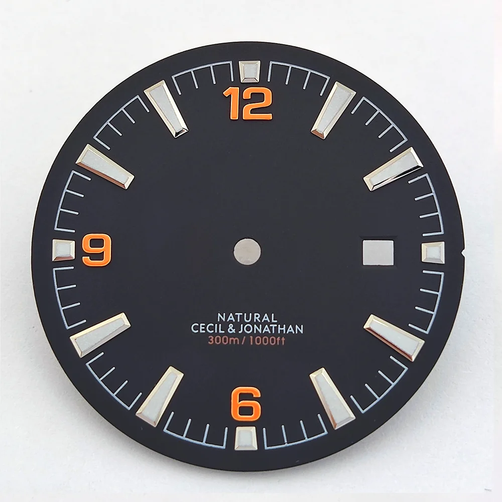 33.5mm Dial Green Luminous Dial Fits Miyota8215 Movement Watch Parts Replacement Parts Watch Dial Support Customized Logo