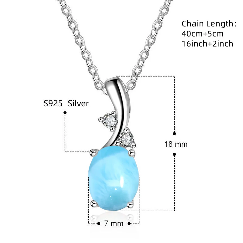 Natural Larimar Stone 925 Sterling Silver Necklaces Crystal Jewelry for Women Inspired Blue Gemstone Chain Valentine's Day Gifts
