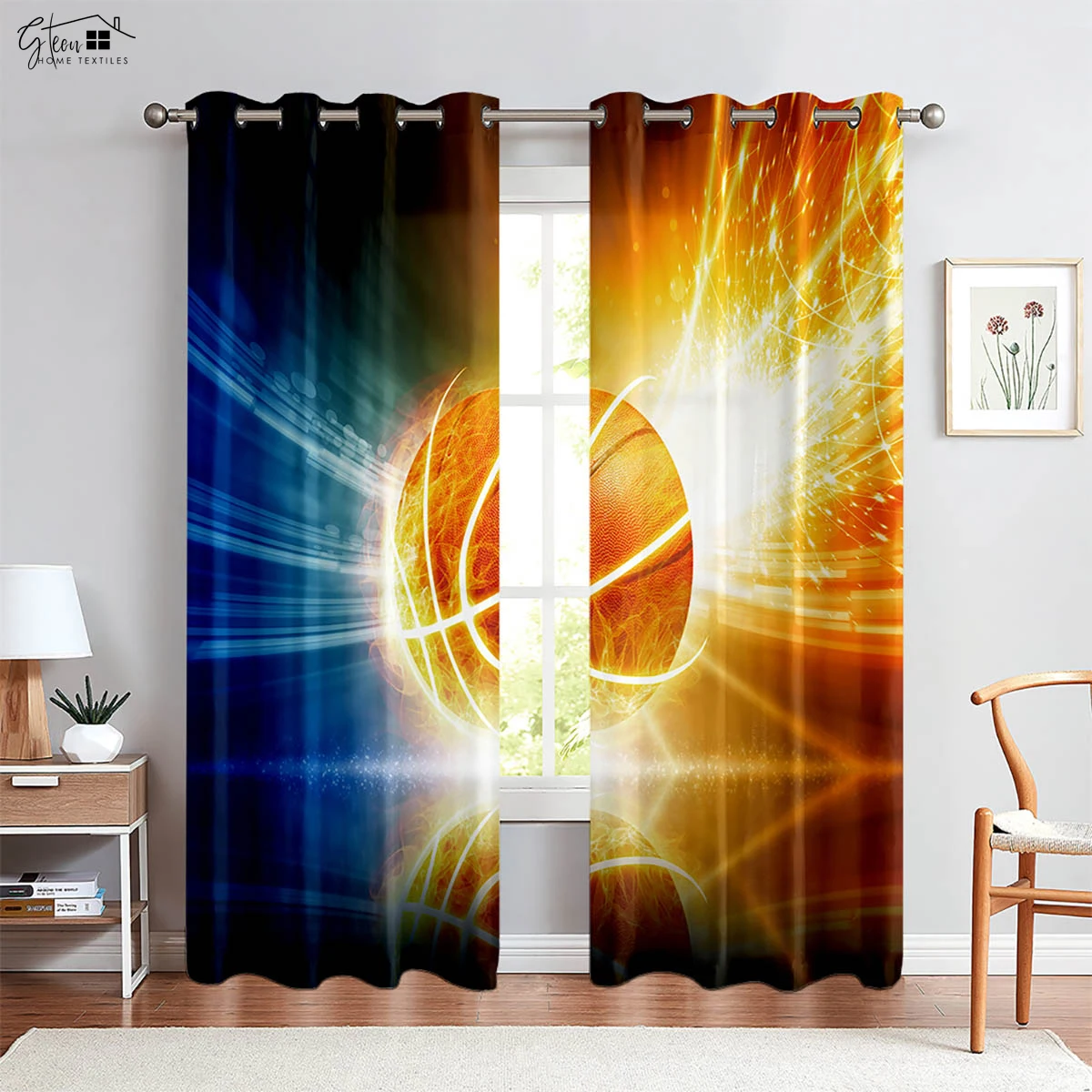 

2-Piece Set Of Hot-Blooded Basketball 3d Printed Curtains Polyester Fiber Bedroom Living Room Dormitory Decorative Curtains