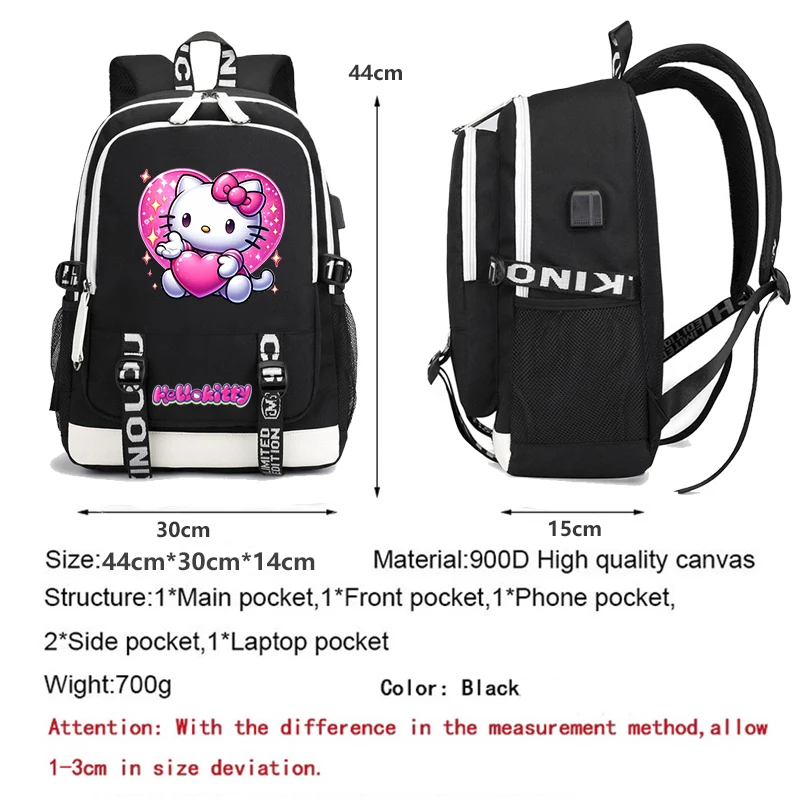 MINISO  Hello Kitty Backpack for Teen  Boy Girl Schoolbag Student Back To School Backpack Men Leisure Bag Women Anime Travel Bag