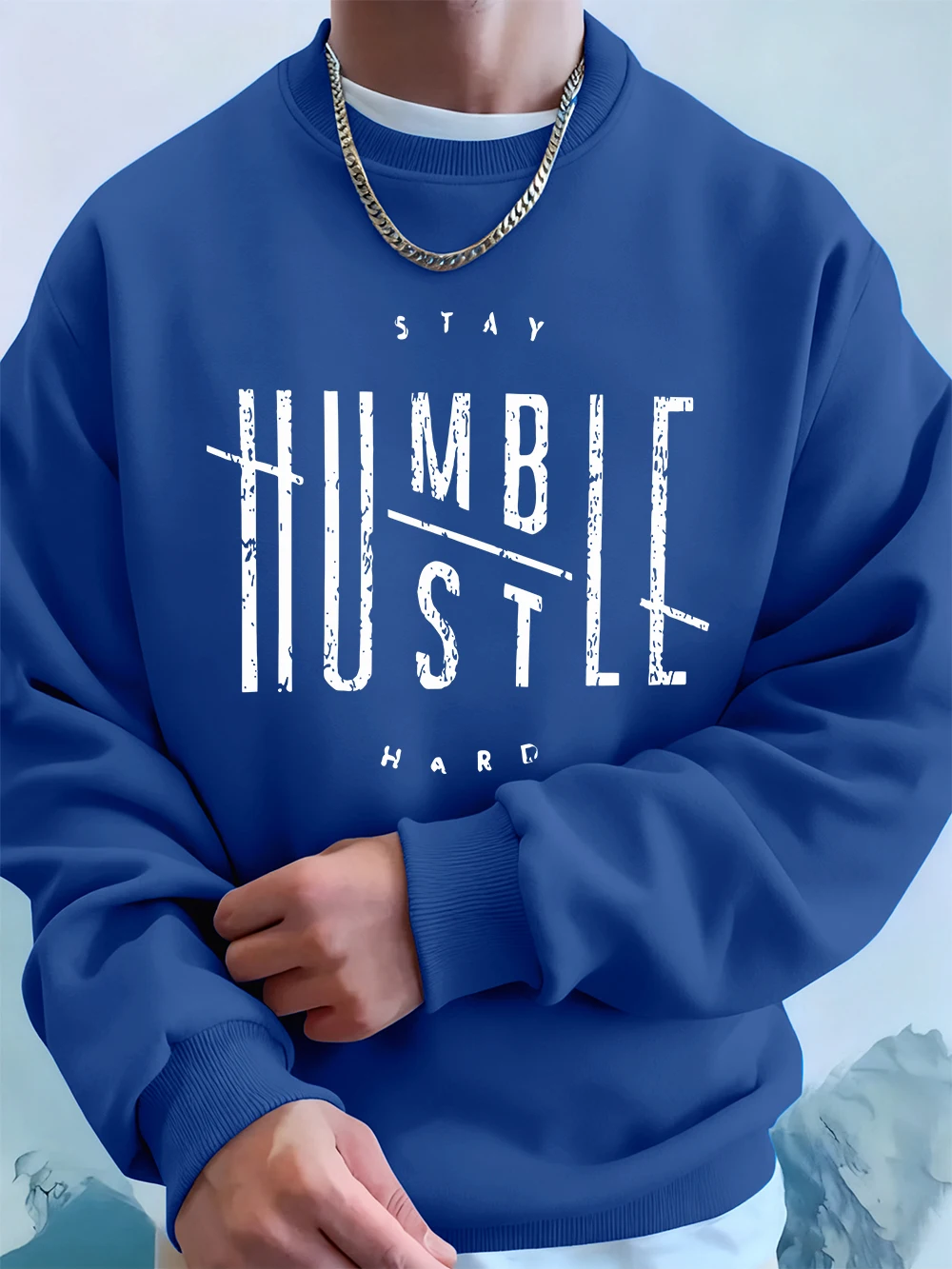 البقاء متواضعة الزحام الطباعة الصلبة رجل هوديي الخريف الصوف الدافئة بلوزات عادية فضفاض Crewneck مقنعين الملابس الرياضية الذكور #2