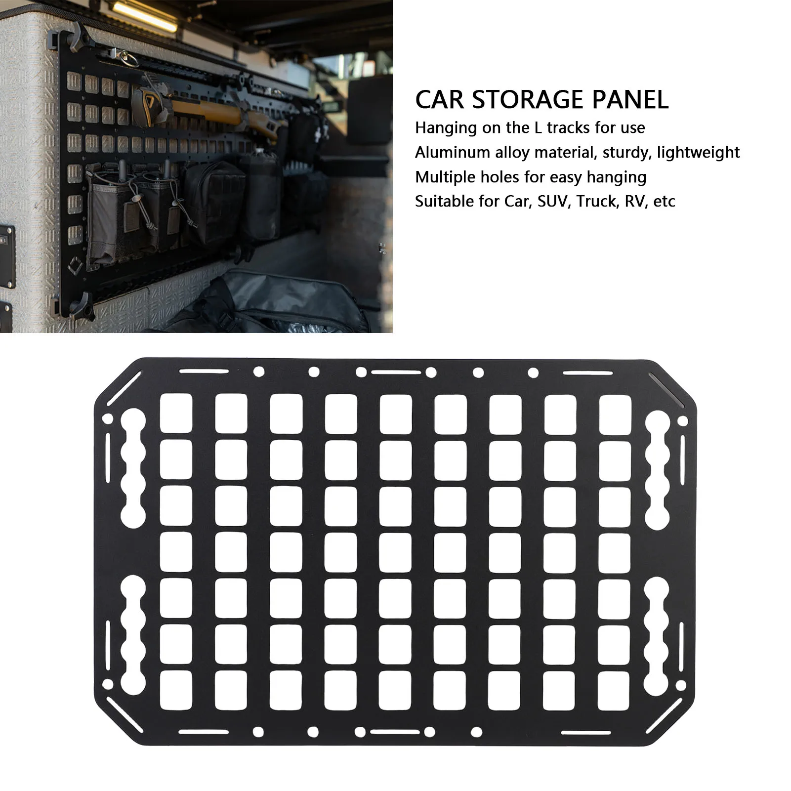 

Truck Bed Molle Panel Aluminium Alloy Multifunctional L Track Storage Organizer for Car SUV RV