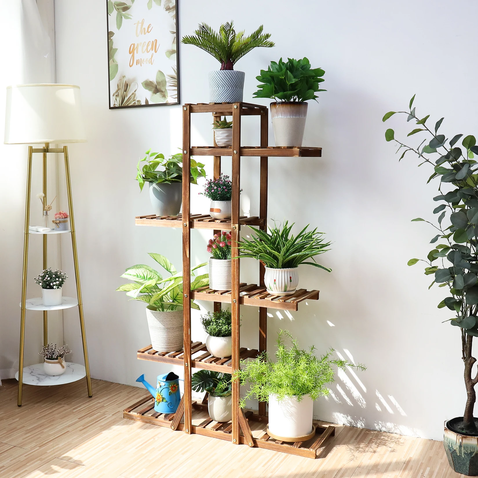 Wood Flower Planter Pot Stand Display Rack for Indoor Outdoor Garden Yard Storage Shelf image 4