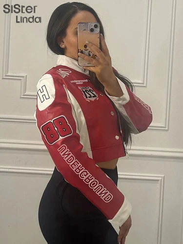 Imagen 2 del producto Sisterlinda, lanzamiento de otoño, chaqueta ajustada con estampado de letras de punto para chica Junior, abrigo de calle alta de viento locomotora a la moda K24C55462