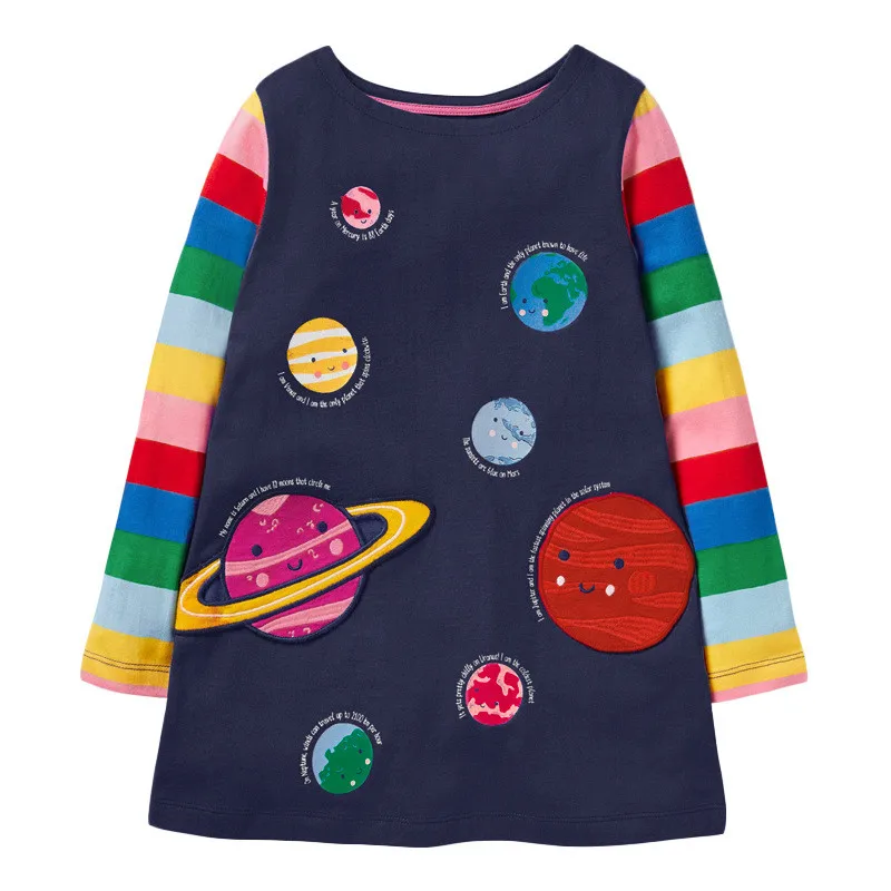 Jumping Meters-Vestidos espaciales de princesa para niñas, ropa de algodón para niños, cuello redondo, vestidos lindos para niños pequeños, otoño,