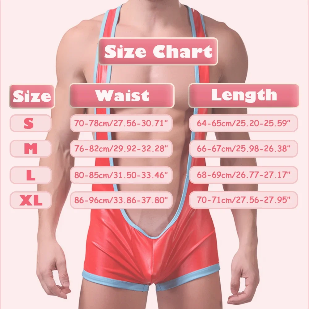 Men Sexy Faux Leather Bodysuit Leotards One-Piece Night Clubewear Catsuit Open Butt Wrestling Singlet Jumpsuit Corset Undershirt