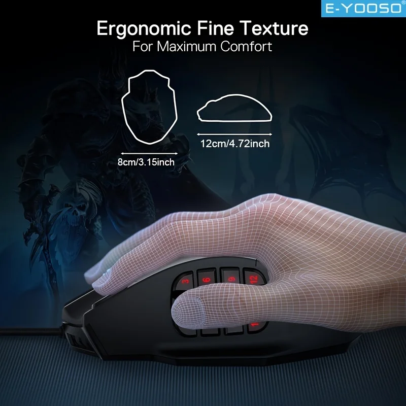 ماوس ألعاب سلكي E-YOOSO RGB شكل مريح 16400 ديسيبل متوحد الخواص قابل للتعديل يدعم تحرير ماكرو للكمبيوتر المكتبي/الكمبيوتر المحمول والمكتب