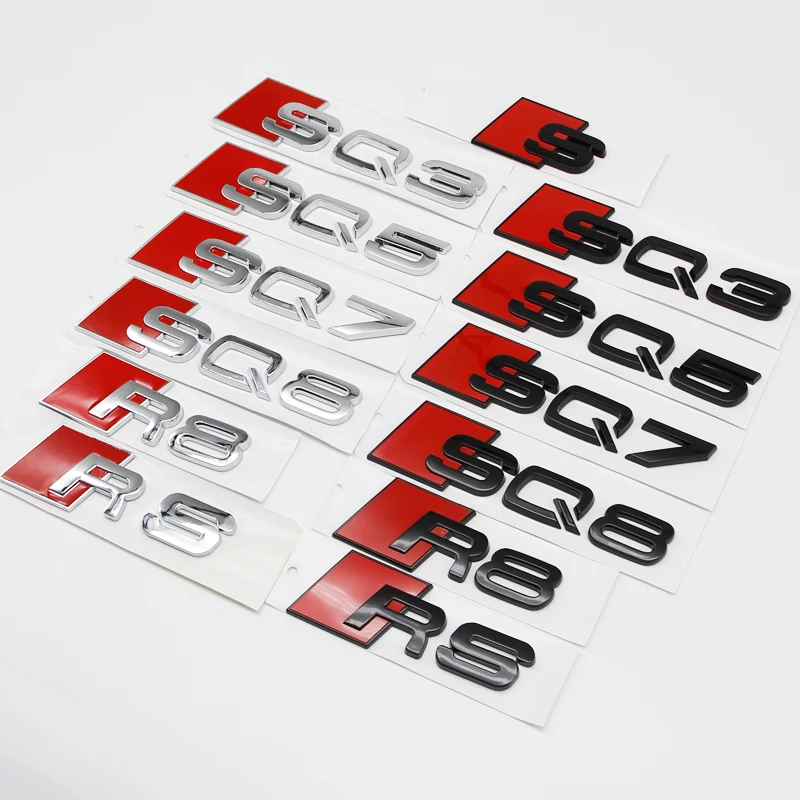 Emblema 3D ABS Cromado Preto Brilhante para Tampa Traseira Audi SQ8 SQ7 SQ5 SQ3 R8 RS Performance - Acessório de Tuning de Substituição
