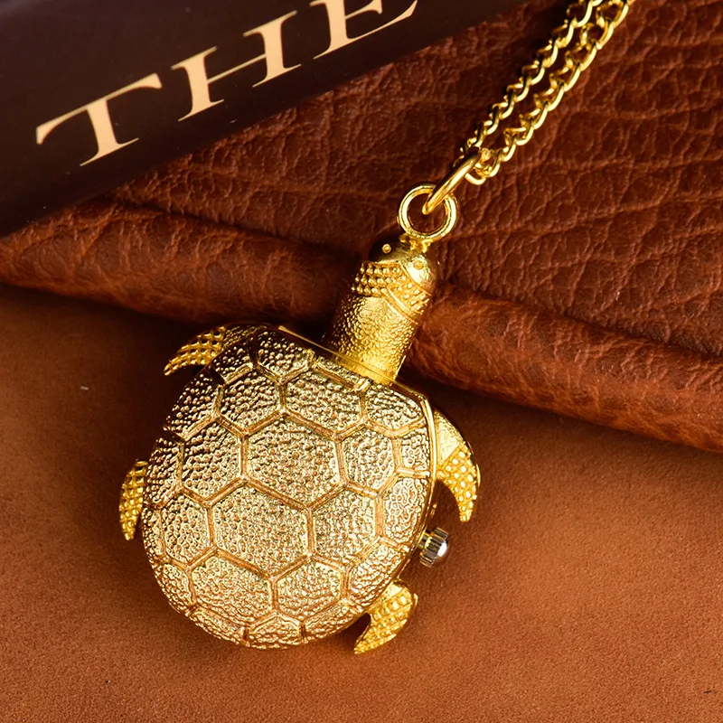 Montre de poche en or pour garçons et filles, petit collier, pendentif, breloque, animal, tortue, mignon, cadeau