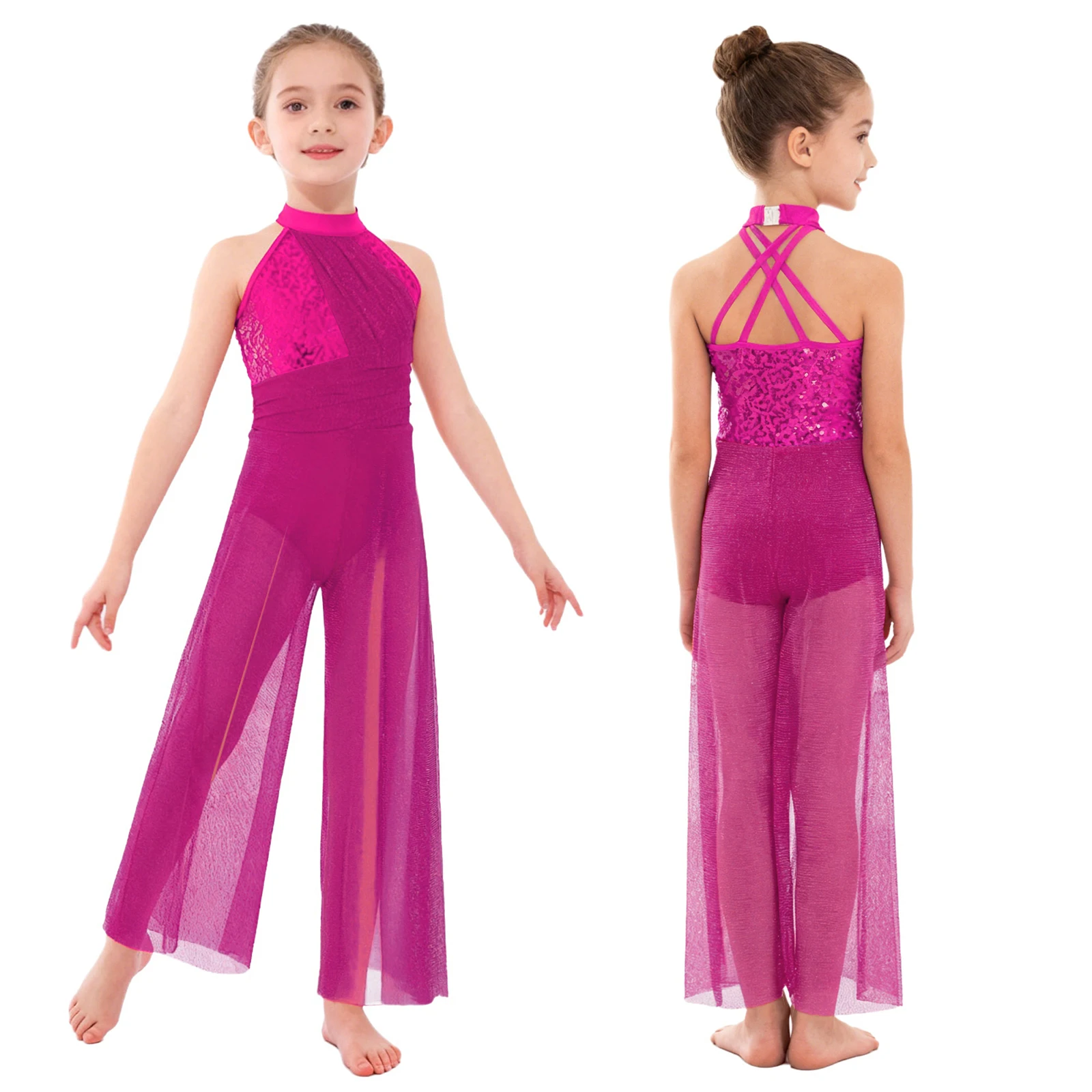 Meisjes Lyrische Dans Jurk One-schouder Applique Sheer Mesh Kunstschaatsen Ritmische Gymnastiek Ballet Maillots Moderne Danskleding