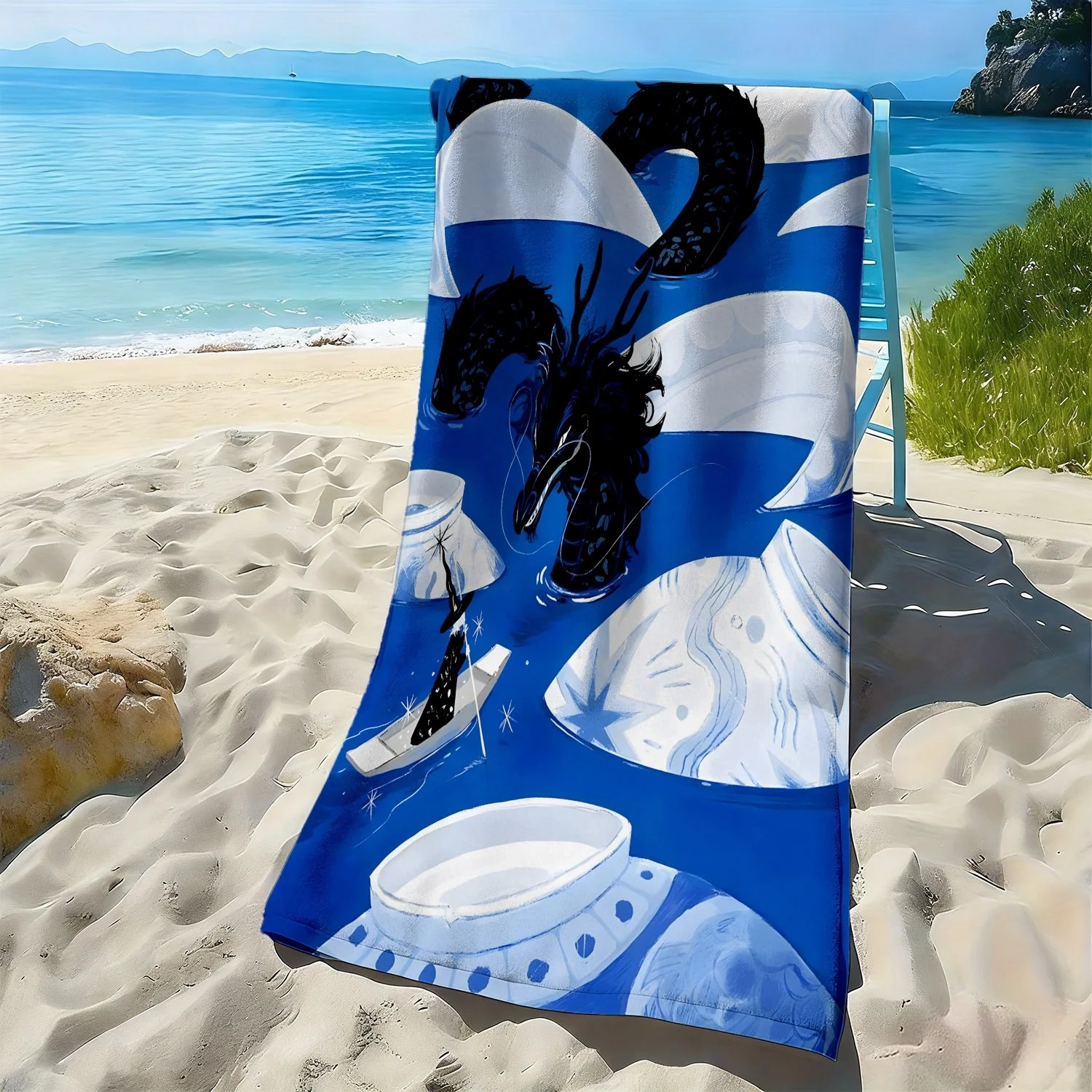Fantasy Mythology Black Dragon Theme polyester microfiber beach towel is highly absorbent, suitable swimming and beach outings