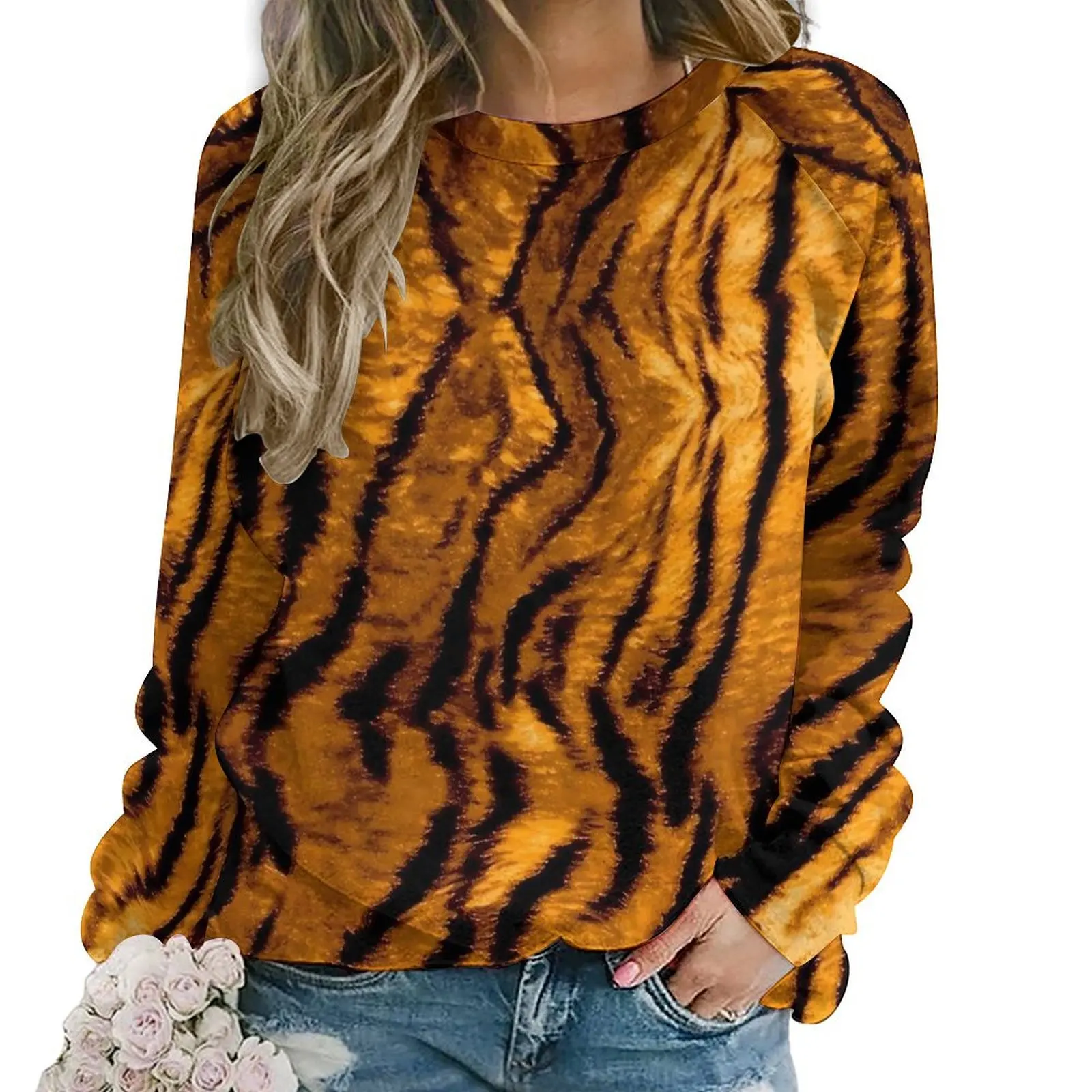 Beautiful Golden Tiger Print Casual Hoodies Graphic Hoodie Winter Long Sleeve Harajuku Oversized Sweatshirts Birthday Present