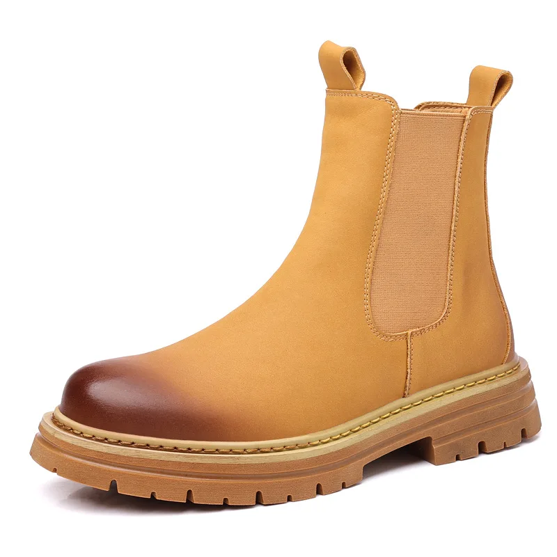 

Мужские повседневные ботинки «Челси» в британском стиле для вечеринок и ночного клуба, туфли без шнуровки на платформе, ковбойские ботинки из натуральной кожи, длинные мужские ботинки