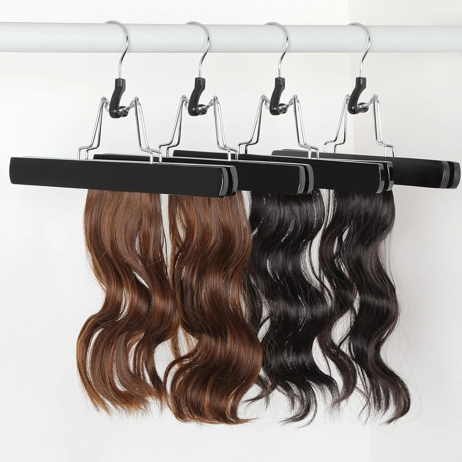 ARLANY 4PCS Wooden Hair Extension Hanger Storage Holder for Hairpieces Pants Holder Hanger for Clothes Pants Carrier Wig Holder
