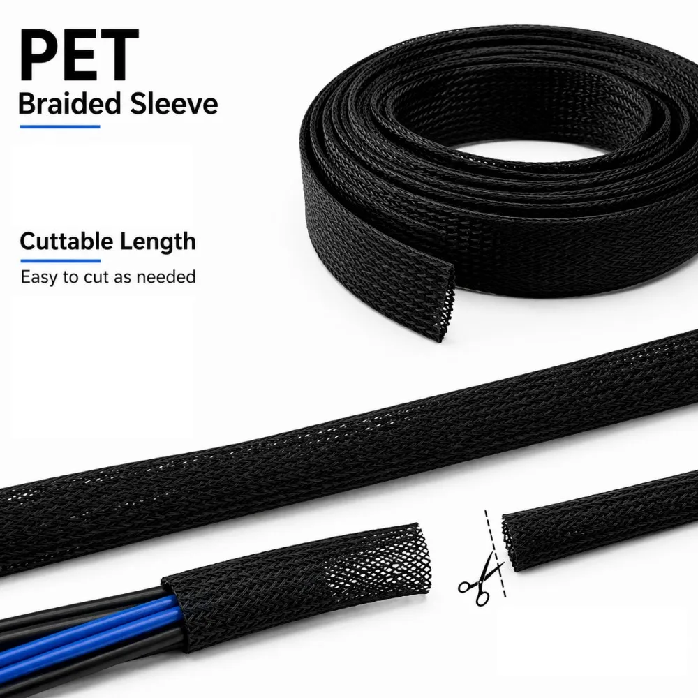 PET Expandable Braided Mesh Sleeve Black Flexible Wire Mesh Sleeve TV Audio Pc Cable Protection Against Pet Chewing ID 2mm-100mm