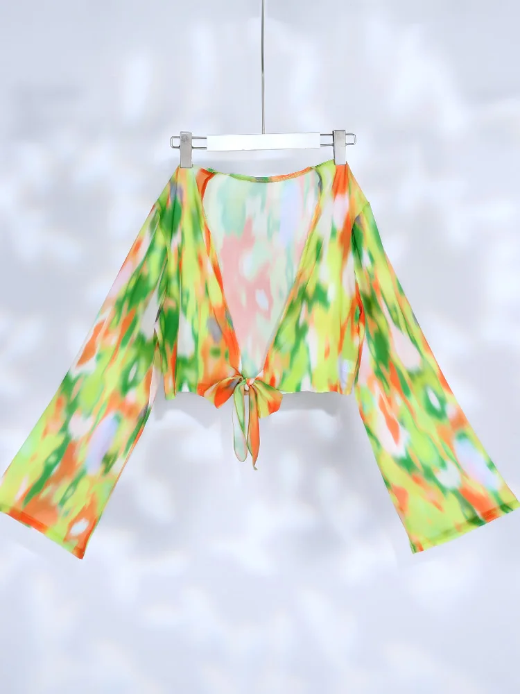 Miyouj 2024 Tie Dye Bikini Set Triangle Bathwear New Three Piece Suit Low Waist Biquini Summer Cover Up Damski bandażowy kostium kąpielowy