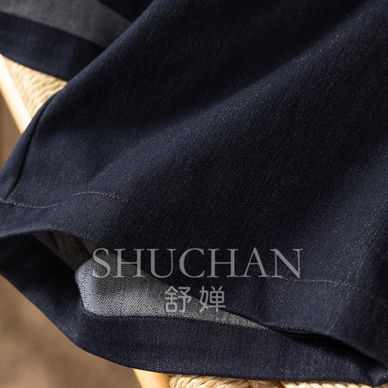 Vintage Dark Blue High Waist Straight Wide Leg Jeans Women High Waist Jeans POLYESTER SPANDEX Viscose