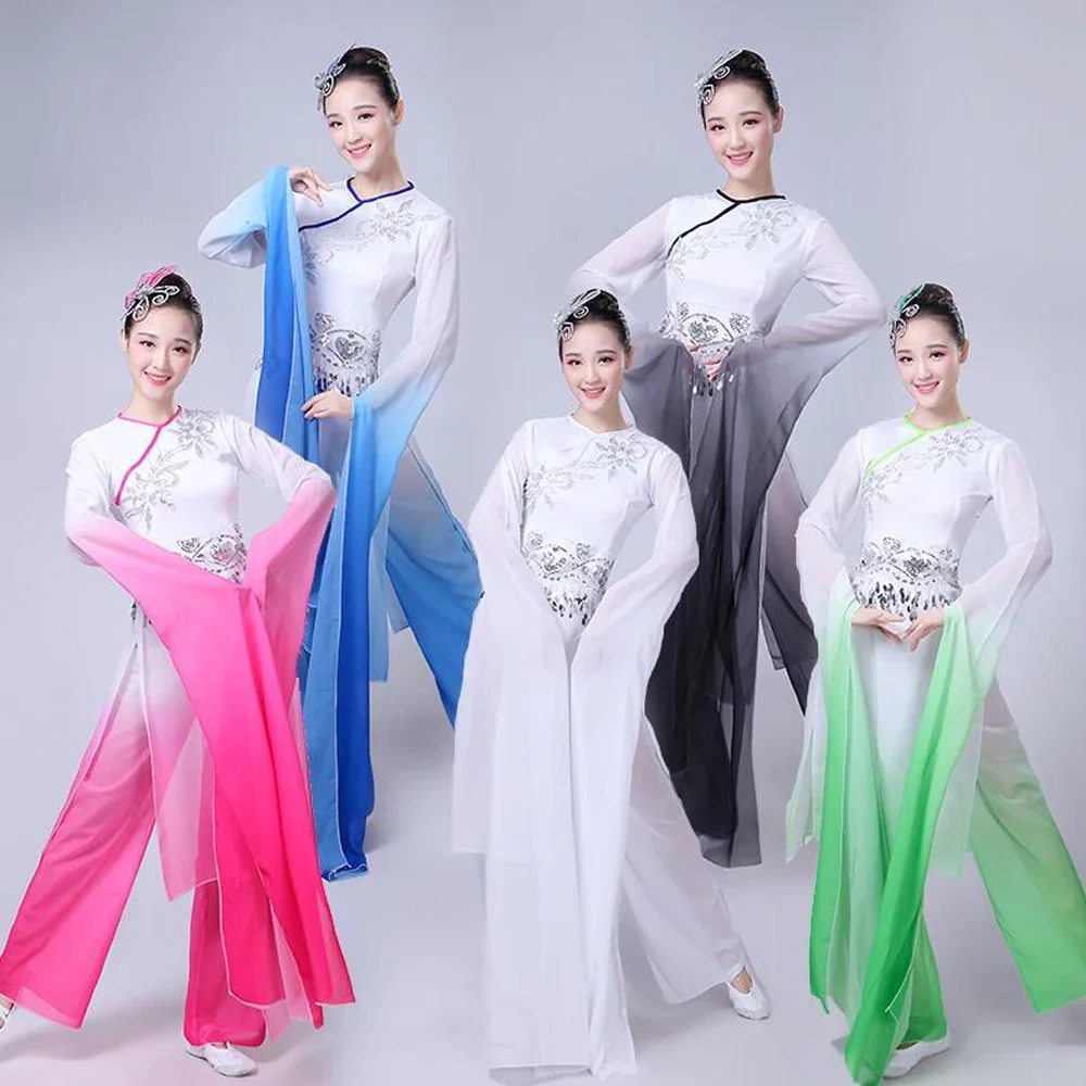 Trajes de dança com manga d'água para mulheres, dança clássica, roupas de dança, meninas, manga comprida, yangko, folclórica, chinesa, nova