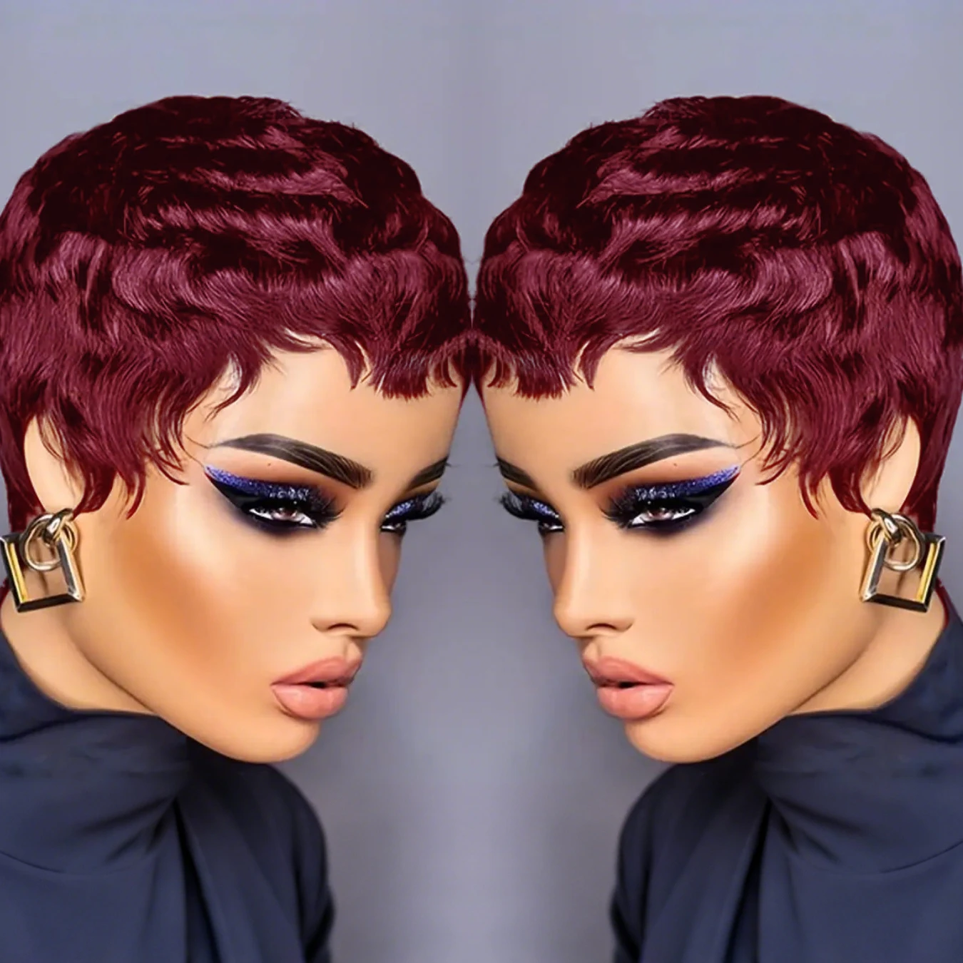 

Short Pixie Cut Wig Human Hair Wigs Colored Full Machine Made 100% Brazilian Remy Hair Wig for Women
