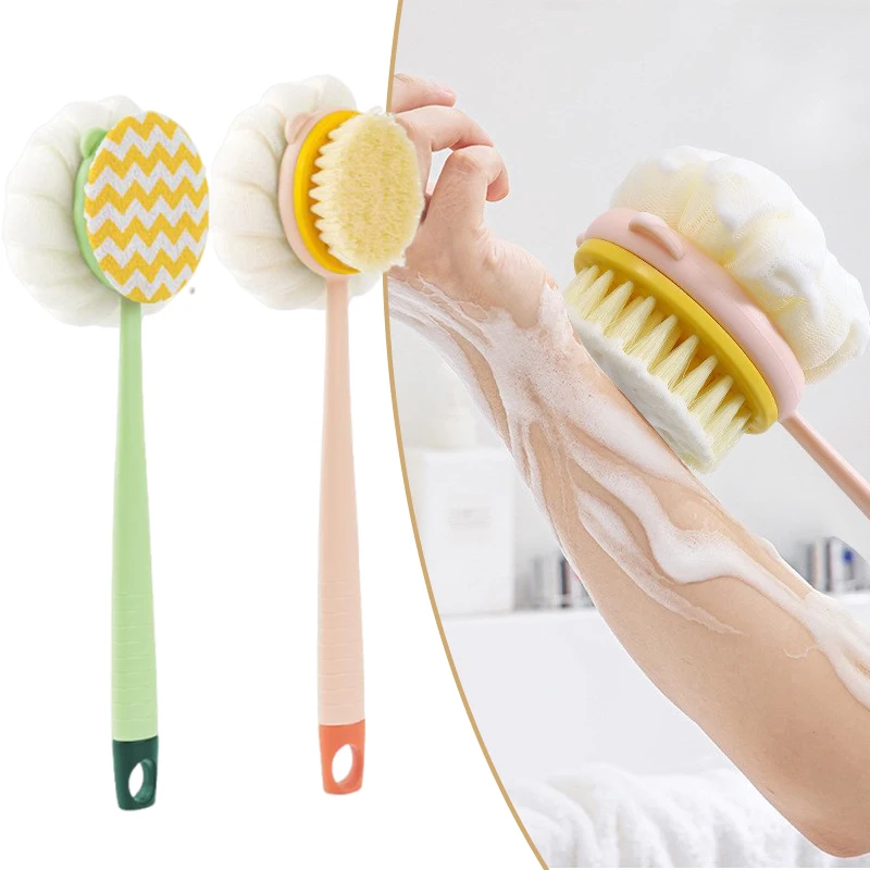 

Двусторонняя мягкая щетка для ванны с длинной ручкой, отшелушивающий скраб для тела, массажная щетка для душа с шариком для ванны, аксессуары для ванной комнаты