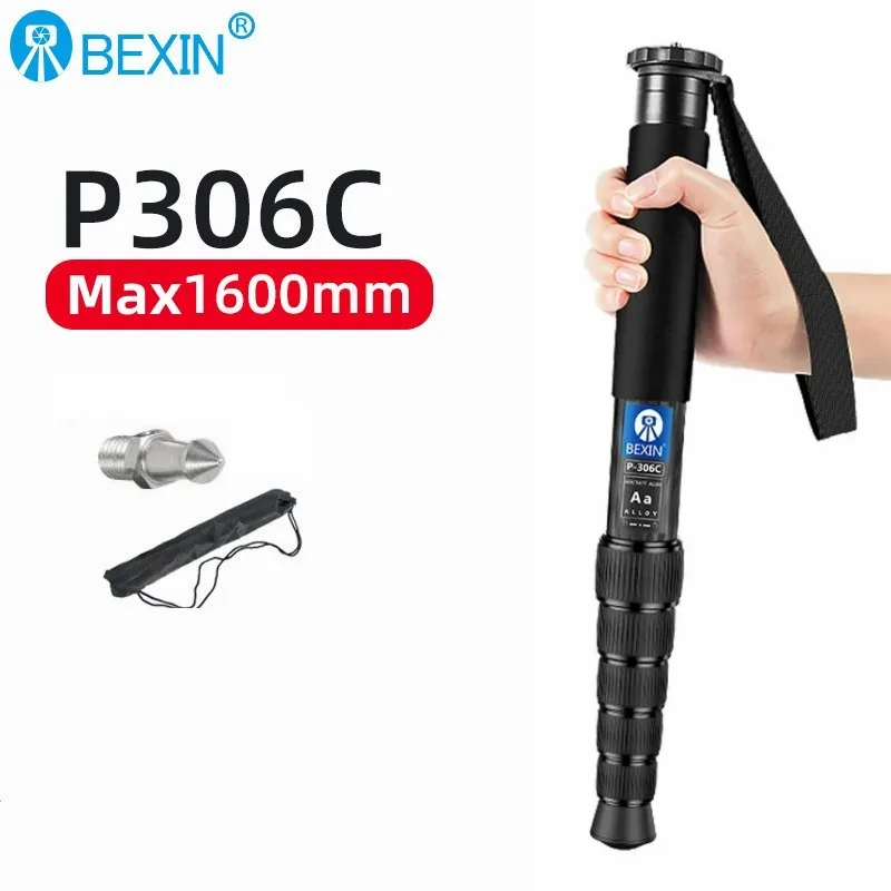 BEXIN P306C Carbon Fiber Monopod High 1.6M 6-section Expansion Outdoor Travel Photography Support Bracket for Digital Camera