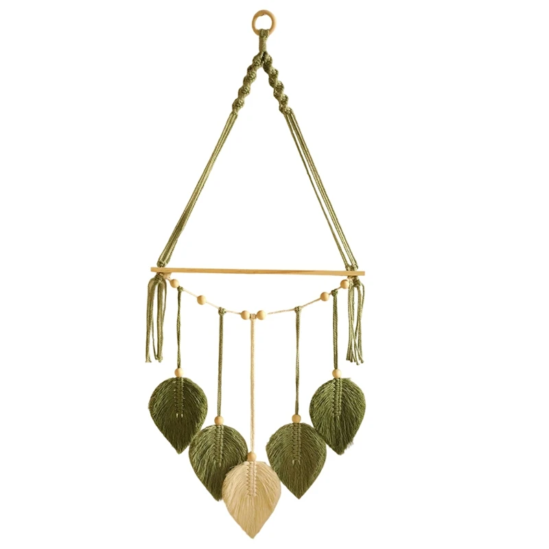 Handmade Macrame Wall Hanging Shelf Woven Leaves Decoration Wooden Floating Shelves Bedroom Home Decoration Leaf Wall