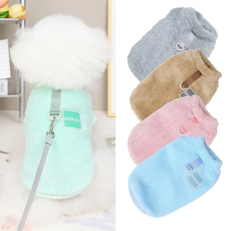 Antumn-suéter de felpa grueso para mascotas, ropa de invierno para perros pequeños, suéter suave para cachorros, jersey de vellón para gatos con anillo de tracción