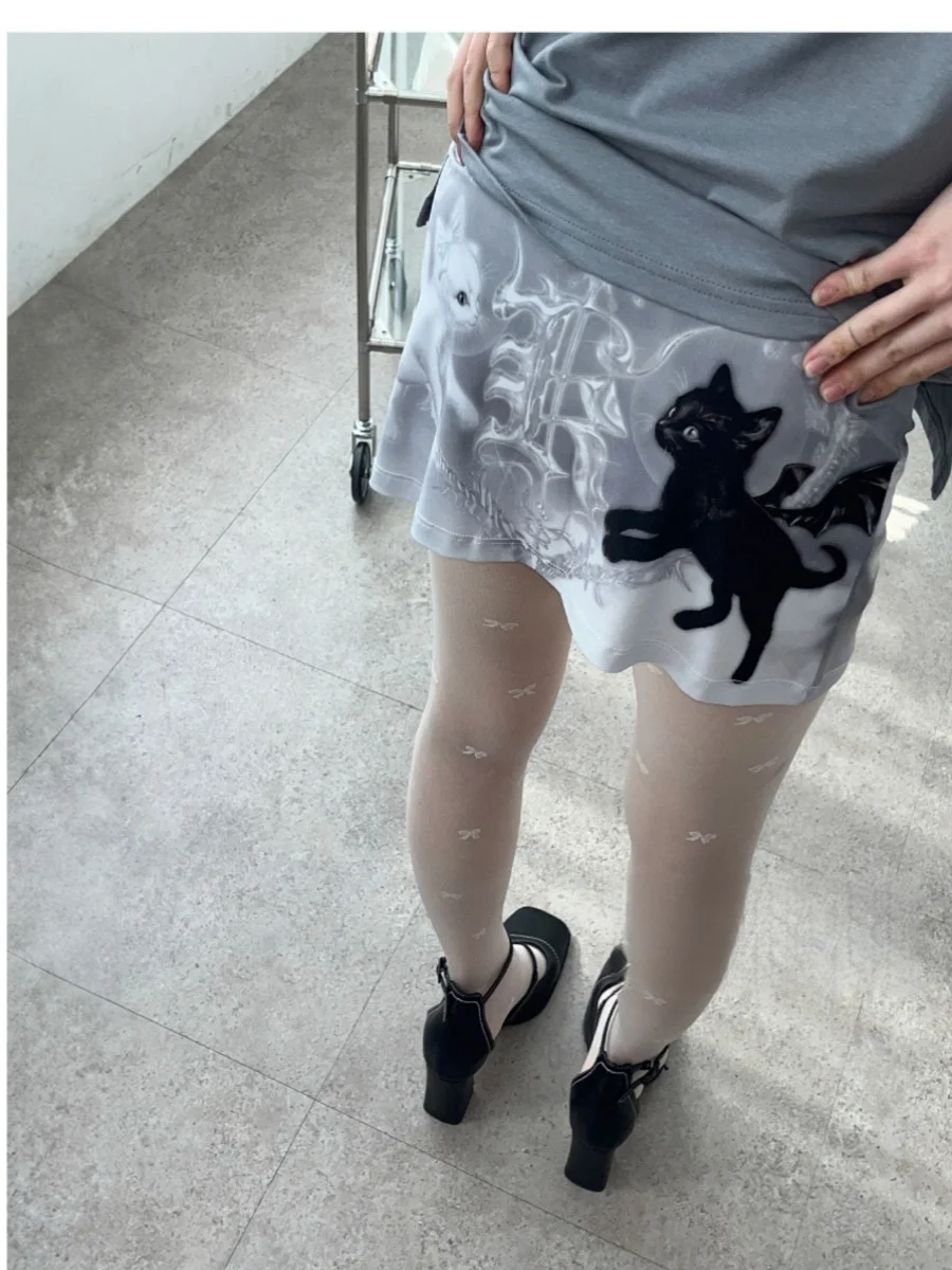 Slimming SEI Korean Style Street Y2K Black White  Punk Cool Half Body Vest Skirt Pants High Waist Short A-Line Skirt