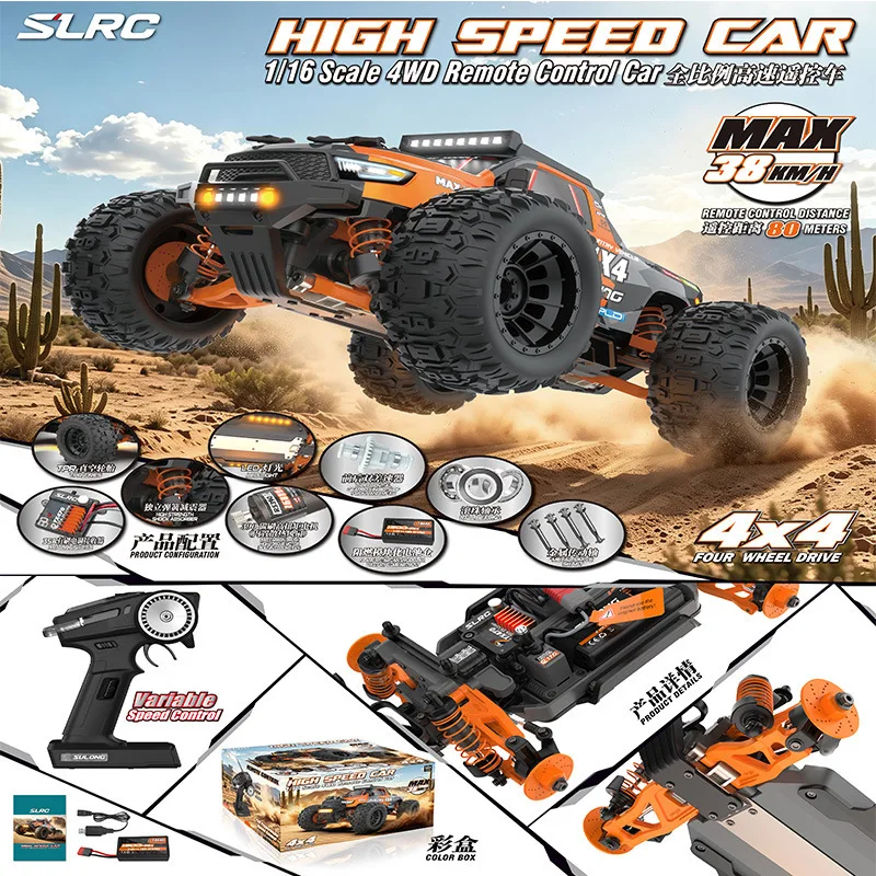 1:16 Full Scale RC Off-Road Truck with Large Tires Variable Speed Rock for Sand & Gravel Terrain Remote Control Car