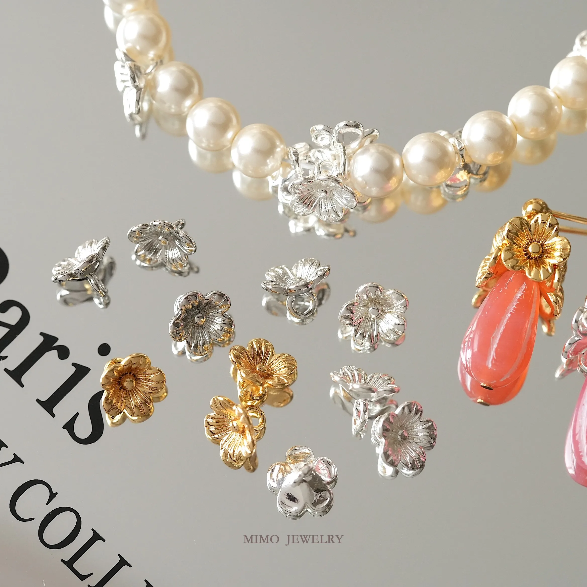 

3D Sparkling Small Flower Bead Pendant Tail Charms Pendant Supplies DIY Hand Brass Gold Plated Accessories 5.5x7.8mm