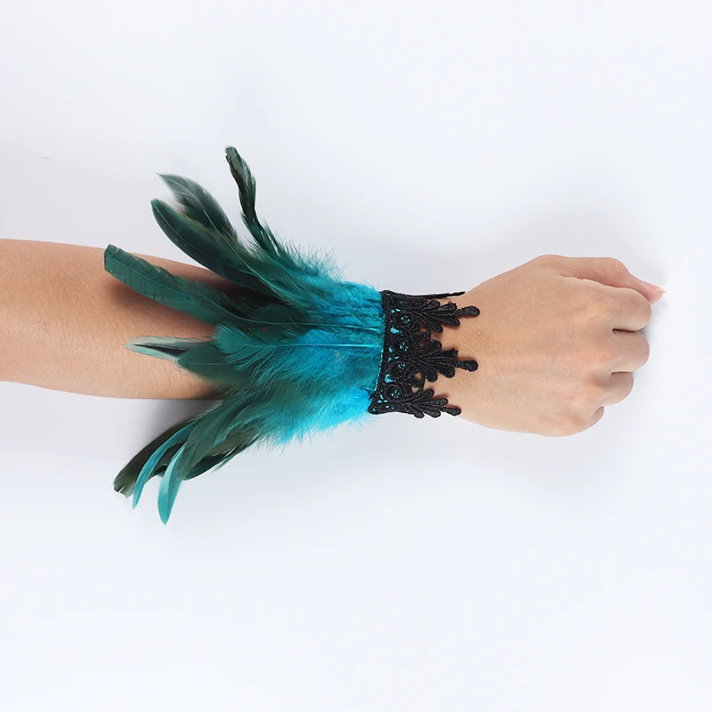 Guantes de plumas góticos Punk, Mangas desmontables, calentadores de brazos, puño de plumas, disfraz de Cosplay, fiesta, espectáculos de escenario