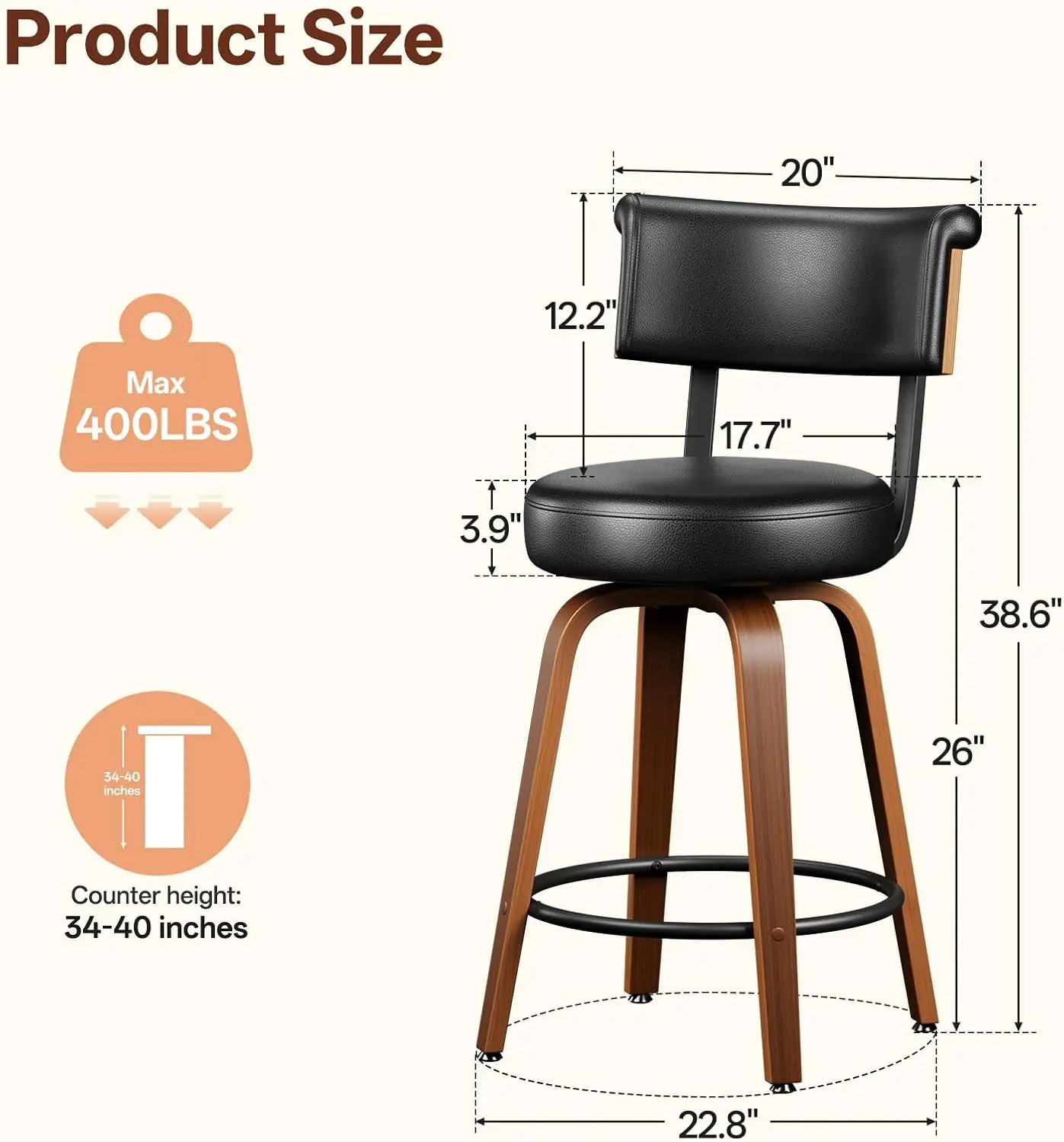 Swivel Counter Height Bar Stools Set of 2, 26