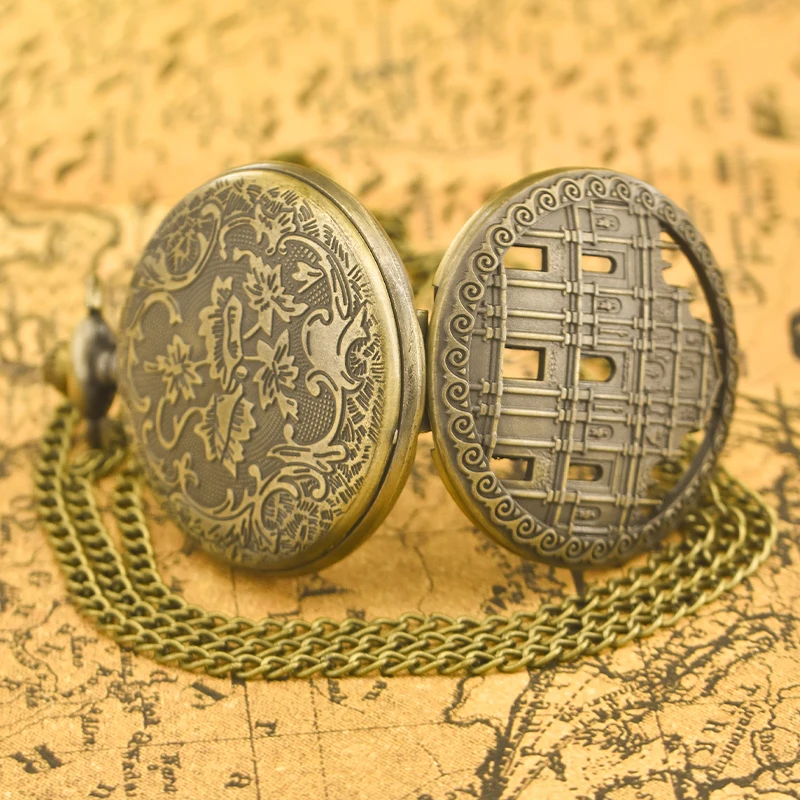 Винтажные Бронзовые китайские руины храма святого Павла кварцевые карманные часы с ожерельем подарок универсальные для мужчин и женщин студентов