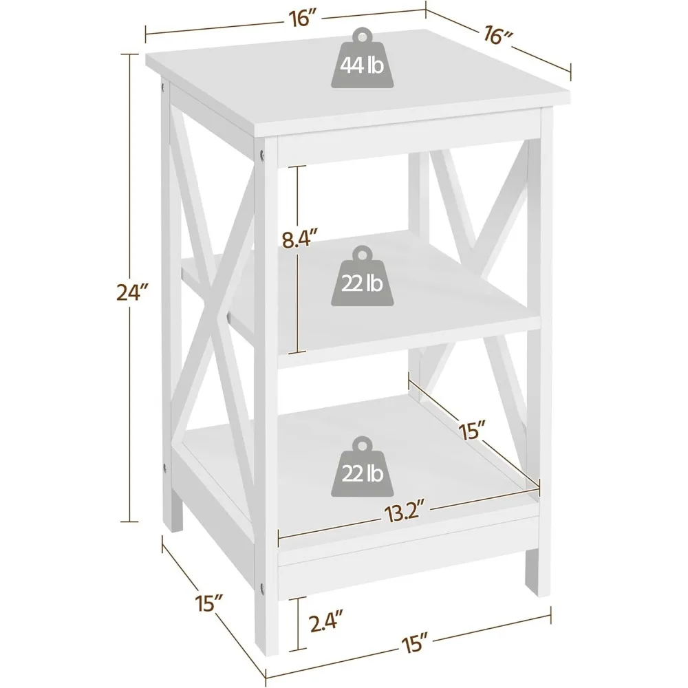 مجموعة طاولات نهائية مكونة من 2، طاولات جانبية من 3 طبقات مع مساحة تخزين لغرفة المعيشة، طاولة جانبية خشبية كبيرة بتصميم X قوي #3