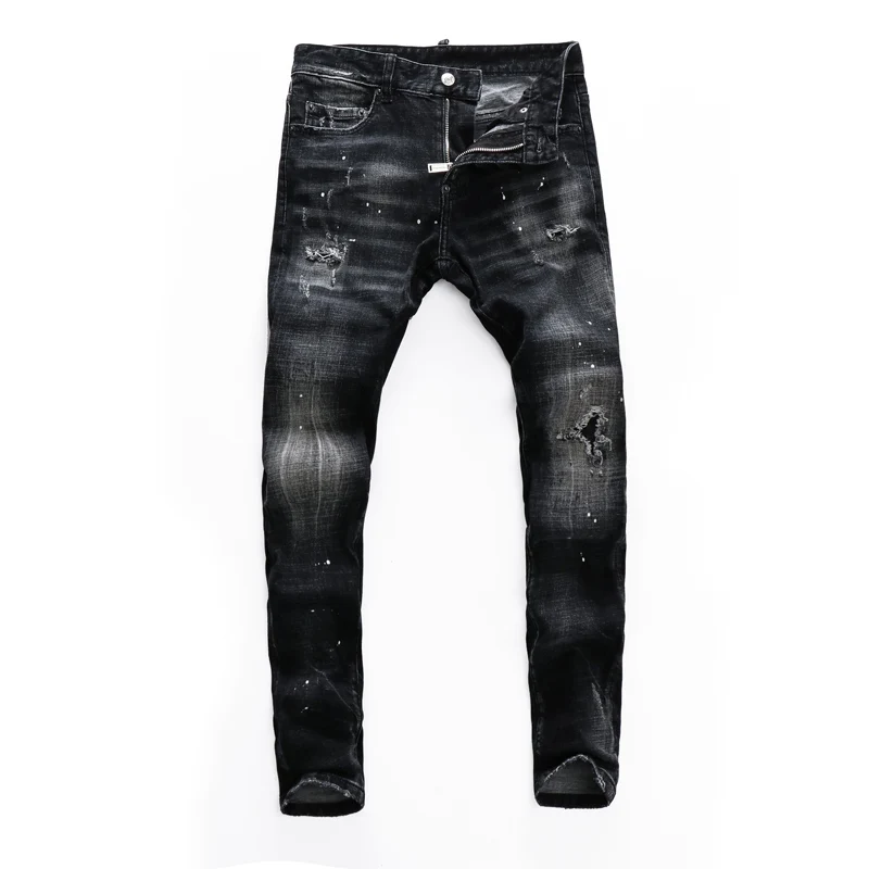 Streetwear Fashion Men Jeans High Quality Retro Black Gray Stretch Slim Fit Ripped Jeans Men Brand Designer Vintage Denim Pants