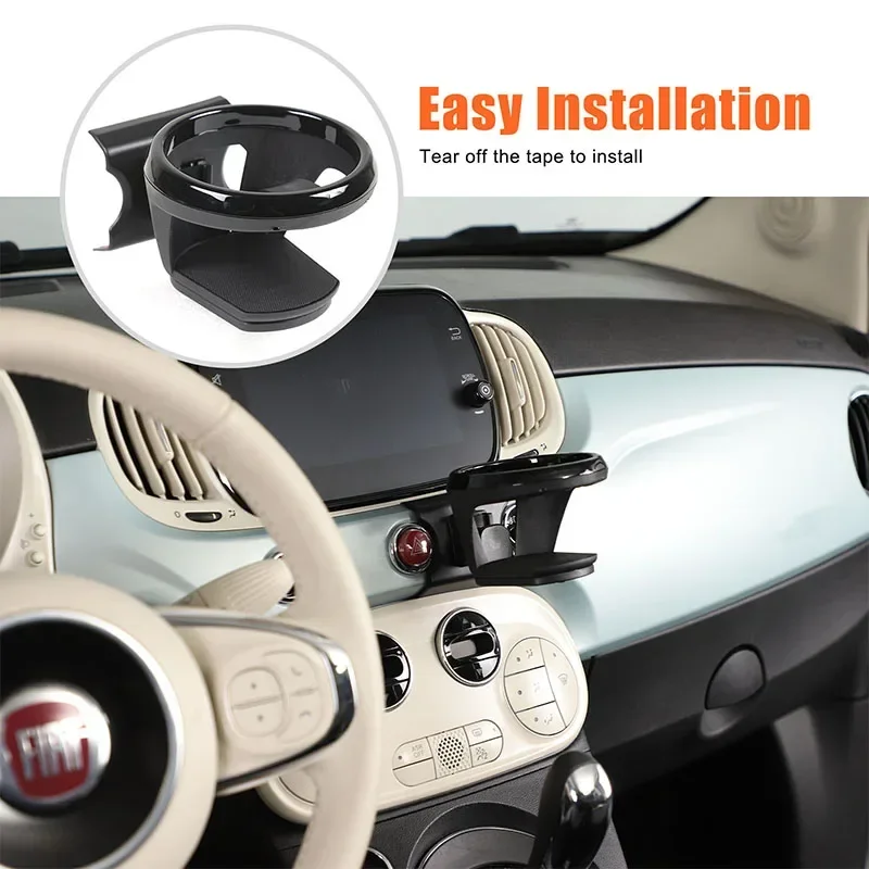 

For Fiat 500 2016-2024 ABS Black Central Control Navigation Screen Water Cup Holder Storage Rack Car Accessories