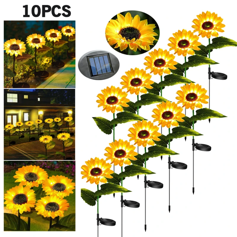 

10PCS Sunflower Solar Outdoor Lights Garden Led Lamp Waterproof Lighting LED For Lawn Pathway Park Christmas Festival Decoration