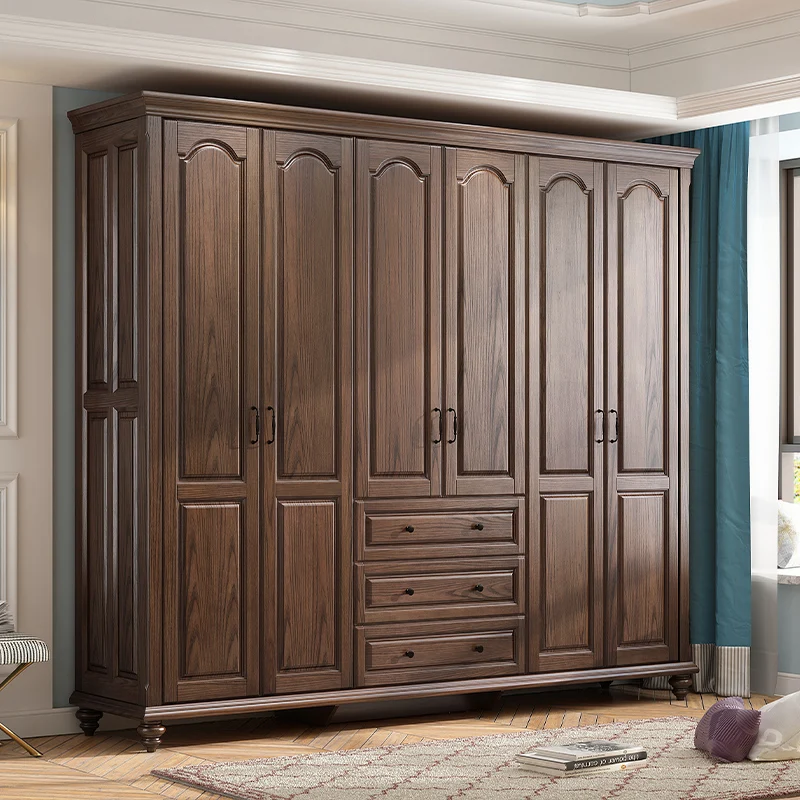 Simple European Wardrobe Bedroom Set Household Solid Wood Panel Wardrobe