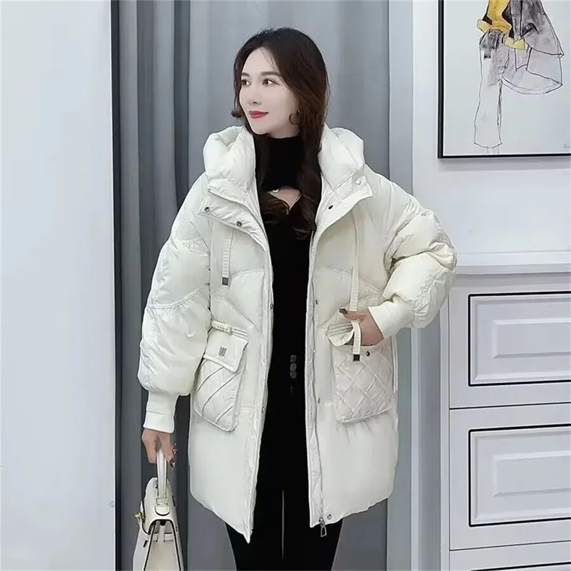 Hooded new Mid-Long Down Cotton Jacket For Women\'s Winter Clothing Loose Large Size Thick Quilted Cotton Jacket Cold Proof Parka