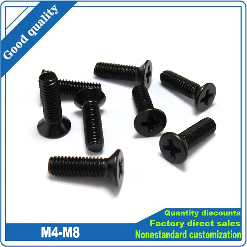 2/20 M4 M5 M6 M8 Black 304 Stainless Steel Cross Recessed Phillips Flat Countersunk Head Screw Bolt Dia 4 5 6 8mm Length 6-100mm