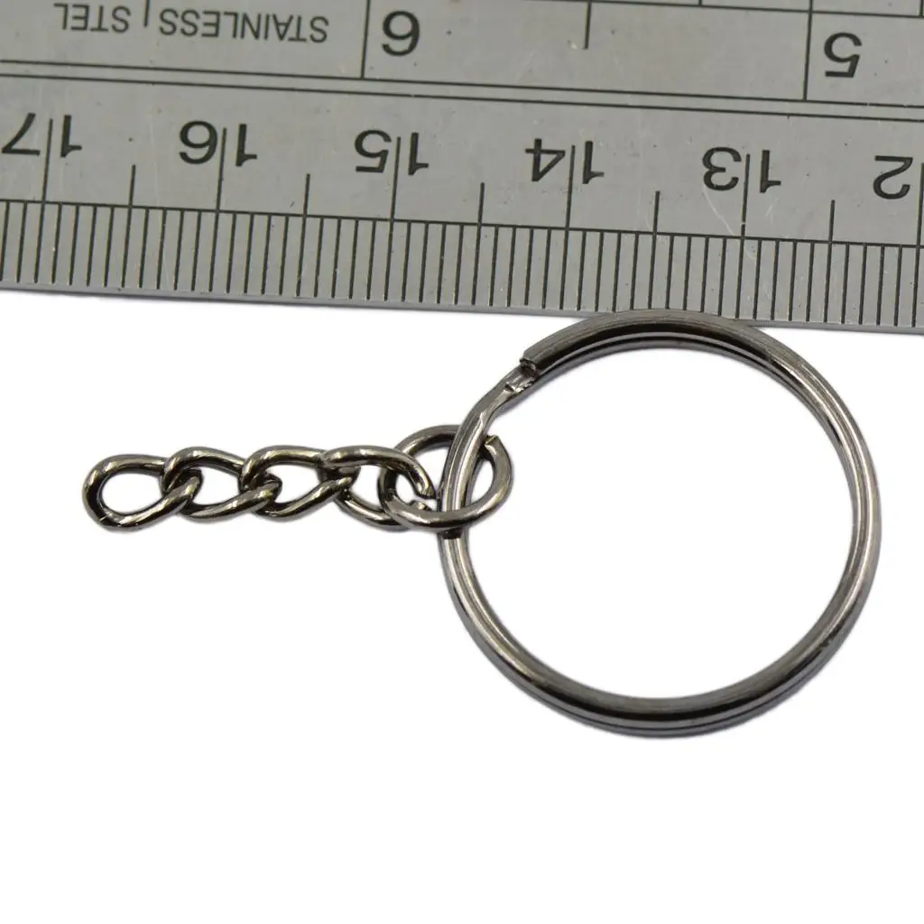 12pcs Black and Silver White Split Keyring with chains accessory making