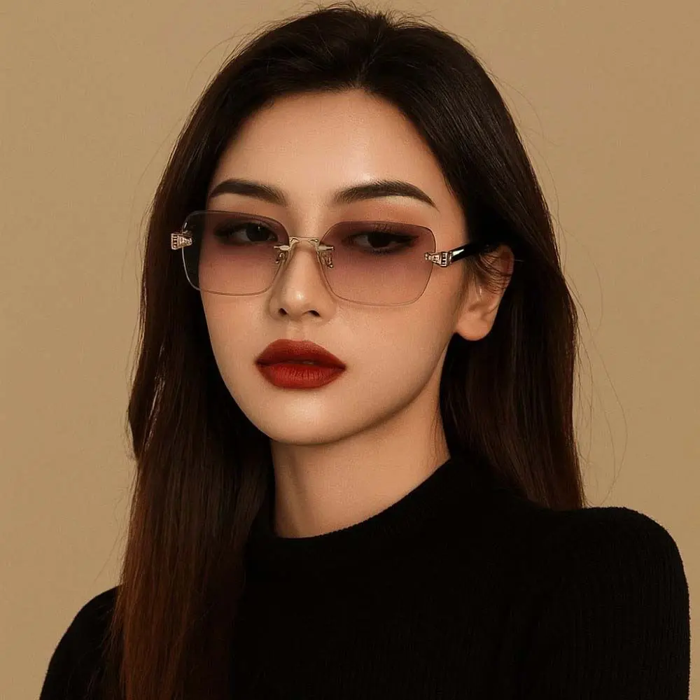 

Retro Frameless Polarizing Lens Sunnies Eyewear Lightweight Square Frame Sunglasses Decorative Costume Accessory Anti-UV Glasses